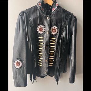 Black leather fringe jacket